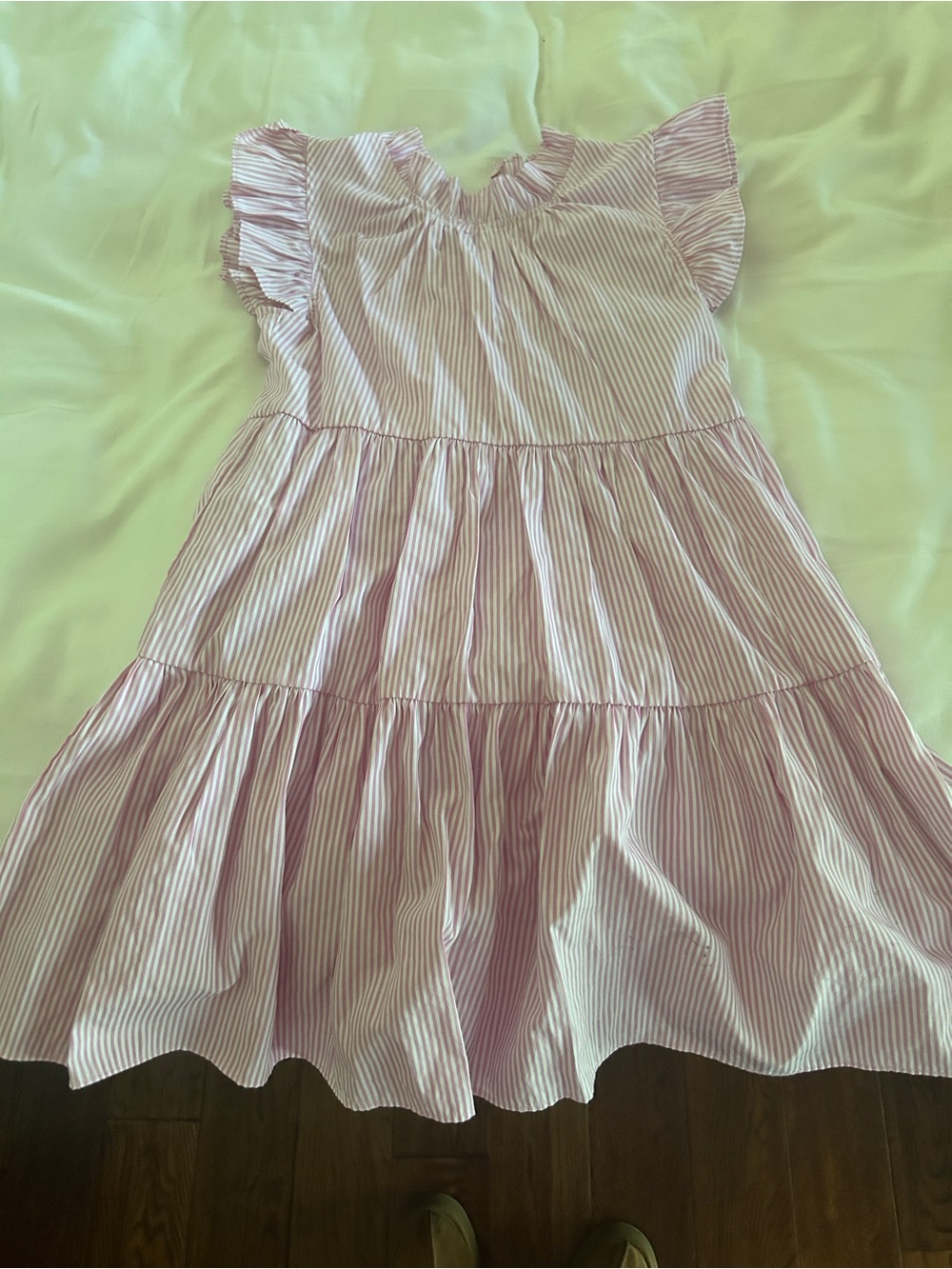 Girls Pink Striped Ruffle Tiered Dress